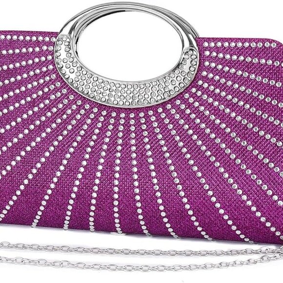 Elegant 3pcs Crystal Jewelry Set with Faux Pink Zirconia & Rhinestone Clutch - Picture 5 of 5